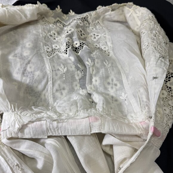 Edwardian White Cotton Voile or Lawn Summer Tea Dress Eyelet Lace Antique 1900s - Picture 13 of 14